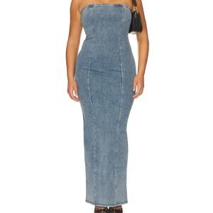 Good American Soft Sculpt Denim Tube Maxi Dress with Built in Shelf Bra  | 4XL